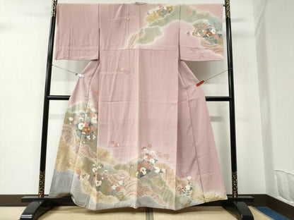 平和屋着物●訪問着　草花文　暈し染め　金彩　正絹　逸品　CABC6537yc