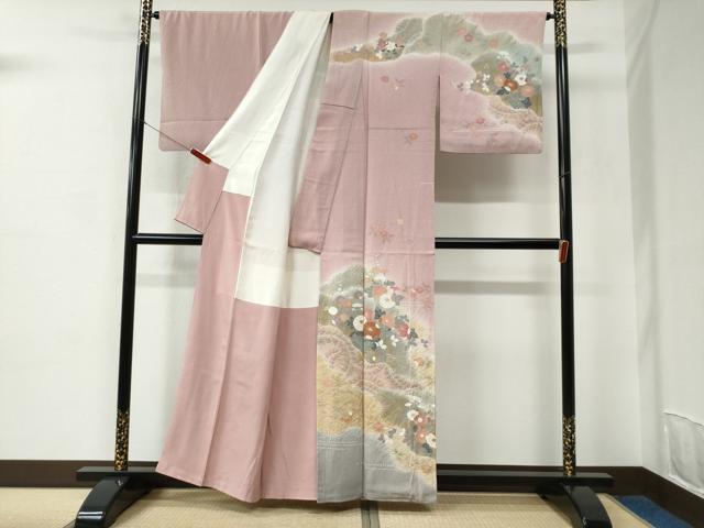 平和屋着物●訪問着　草花文　暈し染め　金彩　正絹　逸品　CABC6537yc