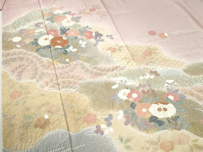 平和屋着物●訪問着　草花文　暈し染め　金彩　正絹　逸品　CABC6537yc