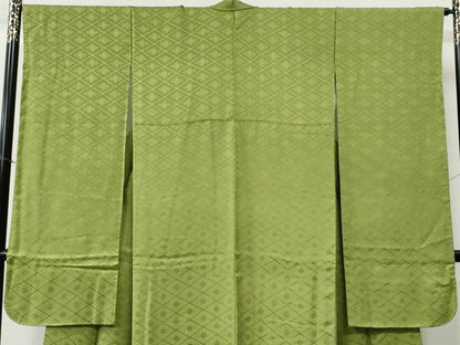 平和屋着物●豪華振袖　菱花地紋　青丹色　正絹　逸品　CABC6538yc