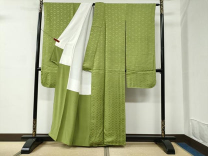 平和屋着物●豪華振袖　菱花地紋　青丹色　正絹　逸品　CABC6538yc