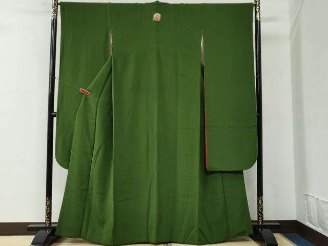 平和屋着物●豪華振袖　色無地　苔色　鬼しぼ縮緬　正絹　逸品　CABC6543yc
