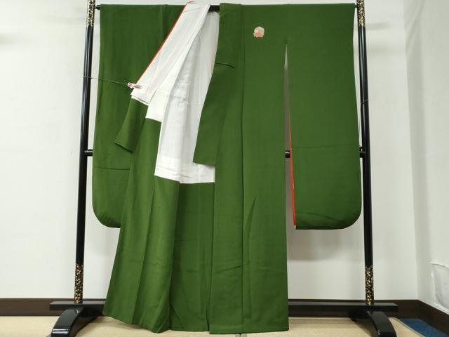 平和屋着物●豪華振袖　色無地　苔色　鬼しぼ縮緬　正絹　逸品　CABC6543yc