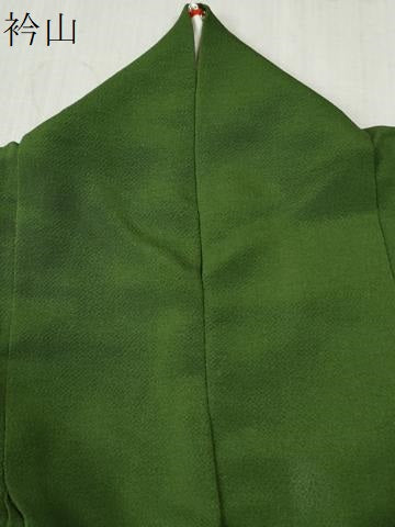平和屋着物●豪華振袖　色無地　苔色　鬼しぼ縮緬　正絹　逸品　CABC6543yc