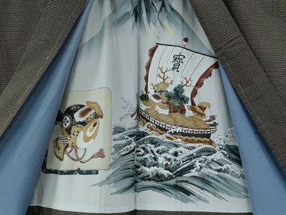 平和屋着物●男性 本場大島紬 アンサンブル 100亀甲 総詰め キングサイズ 正絹 逸品 未使用 CABC6547yc