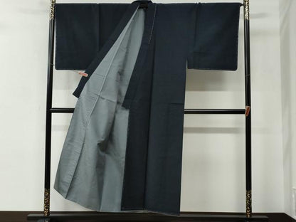 平和屋着物●男性 紬 髭紬羽織セット 色無地 濃紺地 正絹 逸品 未使用 CABC6548yc