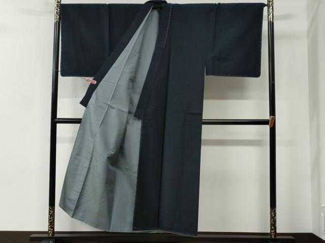 平和屋着物●男性 紬 髭紬羽織セット 色無地 濃紺地 正絹 逸品 未使用 CABC6548yc