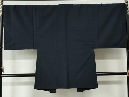 平和屋着物●男性 紬 髭紬羽織セット 色無地 濃紺地 正絹 逸品 未使用 CABC6548yc