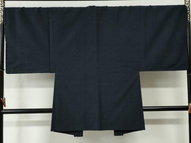 平和屋着物●男性 紬 髭紬羽織セット 色無地 濃紺地 正絹 逸品 未使用 CABC6548yc
