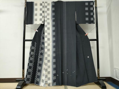 平和屋着物●訪問着 作家物 変わり市松文 暈し染め 正絹 逸品 CABC6558yc