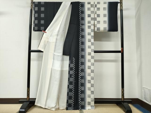 平和屋着物●訪問着 作家物 変わり市松文 暈し染め 正絹 逸品 CABC6558yc