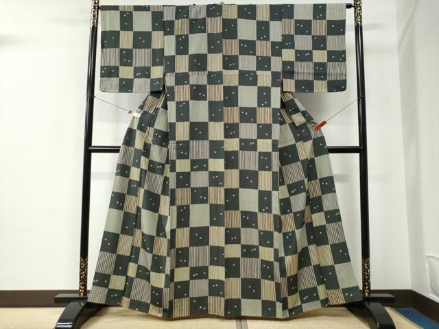 平和屋着物●上質な小紋 市松吉祥文 正絹 逸品 CABC6559yc