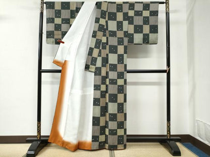 平和屋着物●上質な小紋 市松吉祥文 正絹 逸品 CABC6559yc