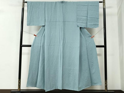 平和屋着物●上質な色無地　寿光織　秋草地紋　白藍色　反端付き　正絹　逸品　CABC6574yc