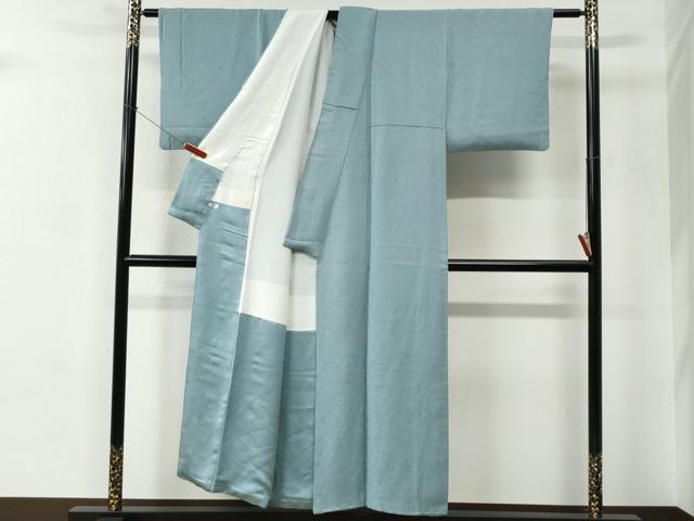 平和屋着物●上質な色無地　寿光織　秋草地紋　白藍色　反端付き　正絹　逸品　CABC6574yc