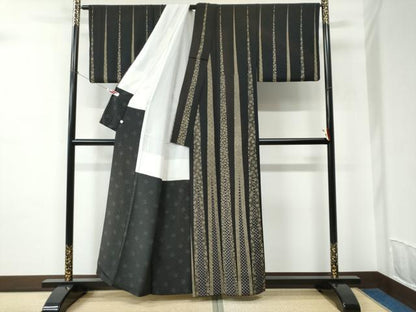 平和屋着物●京の名工　雛屋友禅　稲垣智司　訪問着　市松花唐草文　黒地　正絹　逸品　CABC6576yc