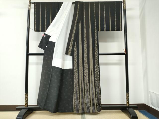 平和屋着物●京の名工　雛屋友禅　稲垣智司　訪問着　市松花唐草文　黒地　正絹　逸品　CABC6576yc