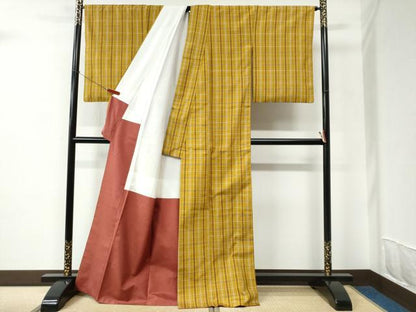 平和屋着物●無形文化財　本場黄八丈　近藤傳　草木染　手織　紬　正絹　逸品　CABC6577yc