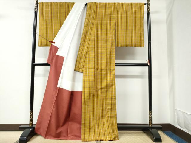 平和屋着物●無形文化財　本場黄八丈　近藤傳　草木染　手織　紬　正絹　逸品　CABC6577yc
