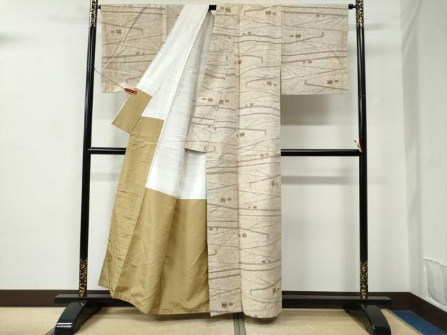 平和屋着物●ぜんまい絣　吉祥文　証紙付き　正絹　逸品　CABC6579yc
