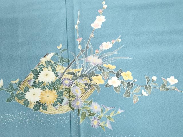 平和屋着物●訪問着 友禅 作家物 夢染里 草花文 反端付き 正絹 逸品 未使用 CABC6583yc