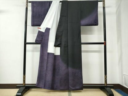 平和屋着物●染色作家　斉藤三才　訪問着　杢目文様　黒地　正絹　逸品　CABC6584yc