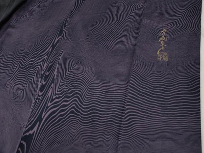 平和屋着物●染色作家　斉藤三才　訪問着　杢目文様　黒地　正絹　逸品　CABC6584yc