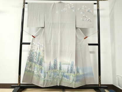 平和屋着物●十日町友禅作家　阿部佳雪　訪問着　遠山樹林文　暈し染め　正絹　逸品　CABC6586yc