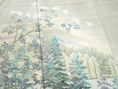 平和屋着物●十日町友禅作家　阿部佳雪　訪問着　遠山樹林文　暈し染め　正絹　逸品　CABC6586yc
