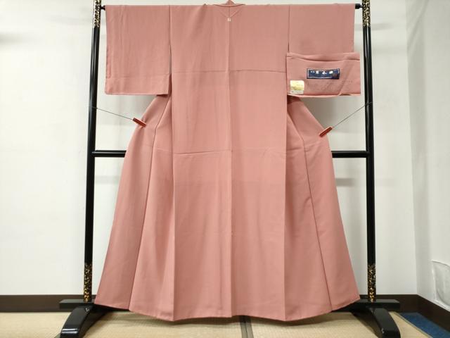 平和屋着物●上質な色無地　草木染　堅牢染　紅梅色　反端付き　正絹　逸品　未使用　CABC6588yc