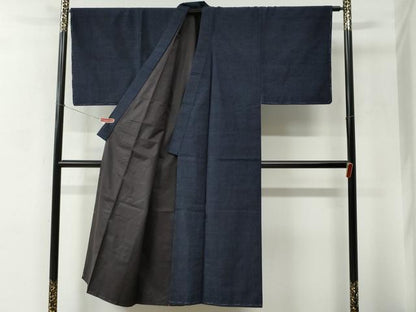 平和屋着物●男性 紬 アンサンブル 色無地 留紺色 正絹 逸品 未使用 CABC6611yc
