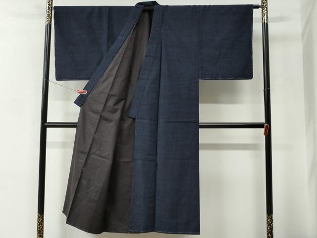 平和屋着物●男性 紬 アンサンブル 色無地 留紺色 正絹 逸品 未使用 CABC6611yc