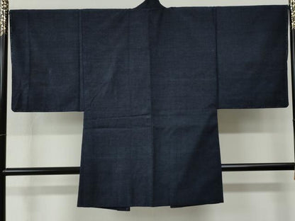平和屋着物●男性 紬 アンサンブル 色無地 留紺色 正絹 逸品 未使用 CABC6611yc