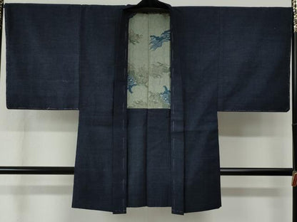 平和屋着物●男性 紬 アンサンブル 色無地 留紺色 正絹 逸品 未使用 CABC6611yc