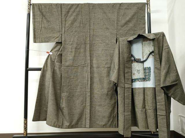 平和屋着物●男性 紬 アンサンブル 格子 正絹 逸品 CABC6612yc