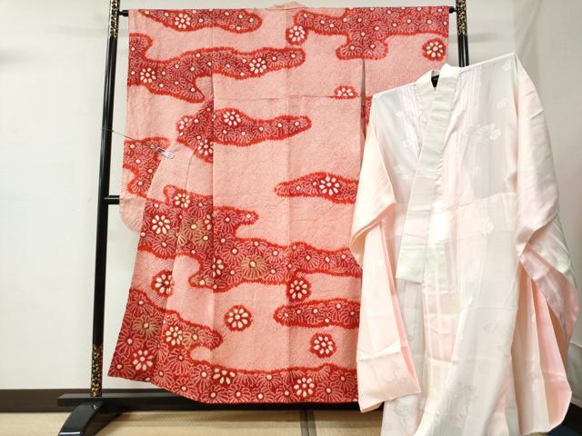 平和屋着物●豪華振袖・長襦袢セット　総絞り　駒刺繍　霞舞花文　三越扱い　正絹　逸品　CABC6613yc