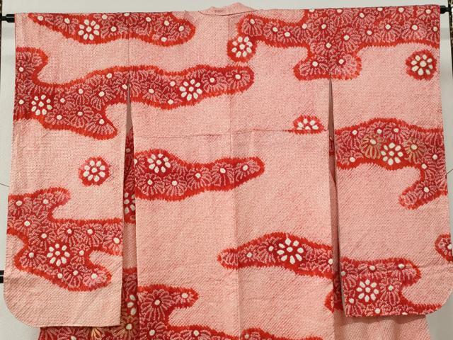 平和屋着物●豪華振袖・長襦袢セット　総絞り　駒刺繍　霞舞花文　三越扱い　正絹　逸品　CABC6613yc