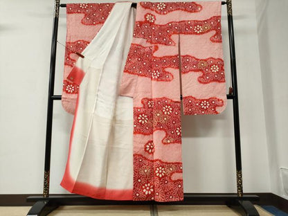 平和屋着物●豪華振袖・長襦袢セット　総絞り　駒刺繍　霞舞花文　三越扱い　正絹　逸品　CABC6613yc