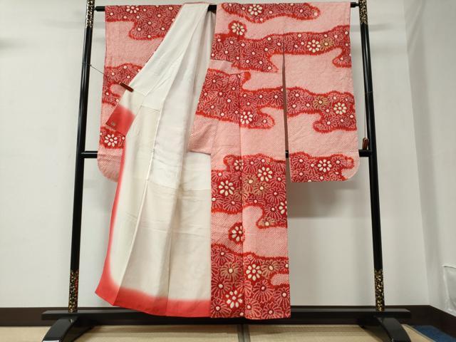平和屋着物●豪華振袖・長襦袢セット　総絞り　駒刺繍　霞舞花文　三越扱い　正絹　逸品　CABC6613yc