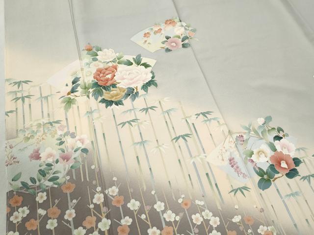 平和屋着物●染色作家　佐藤修平　訪問着　地紙笹竹草花文　暈し染め　正絹　逸品　未使用　CABC6617yc