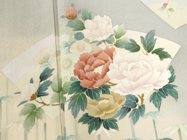 平和屋着物●染色作家　佐藤修平　訪問着　地紙笹竹草花文　暈し染め　正絹　逸品　未使用　CABC6617yc