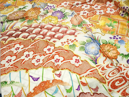 平和屋着物●豪華振袖 駒刺繍 雪芝吉祥花文 金彩 正絹 逸品 CABC6618yc