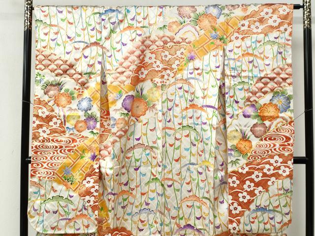 平和屋着物●豪華振袖 駒刺繍 雪芝吉祥花文 金彩 正絹 逸品 CABC6618yc