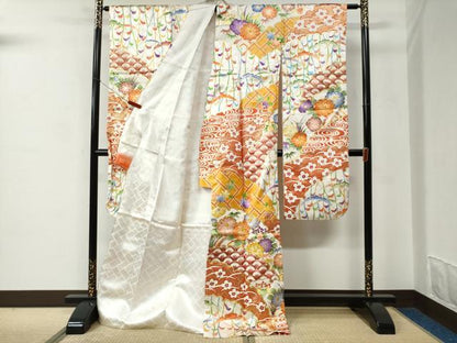 平和屋着物●豪華振袖 駒刺繍 雪芝吉祥花文 金彩 正絹 逸品 CABC6618yc