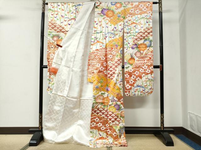 平和屋着物●豪華振袖 駒刺繍 雪芝吉祥花文 金彩 正絹 逸品 CABC6618yc