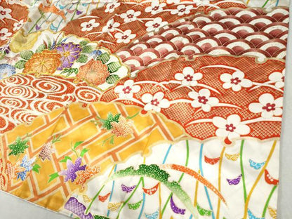 平和屋着物●豪華振袖 駒刺繍 雪芝吉祥花文 金彩 正絹 逸品 CABC6618yc