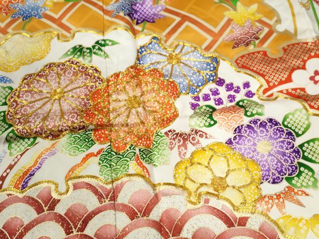 平和屋着物●豪華振袖 駒刺繍 雪芝吉祥花文 金彩 正絹 逸品 CABC6618yc