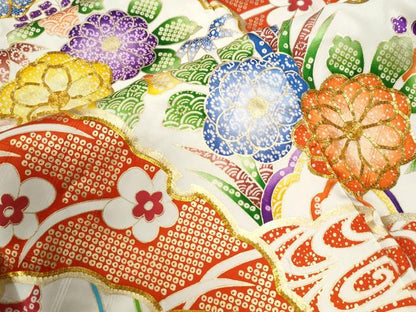 平和屋着物●豪華振袖 駒刺繍 雪芝吉祥花文 金彩 正絹 逸品 CABC6618yc