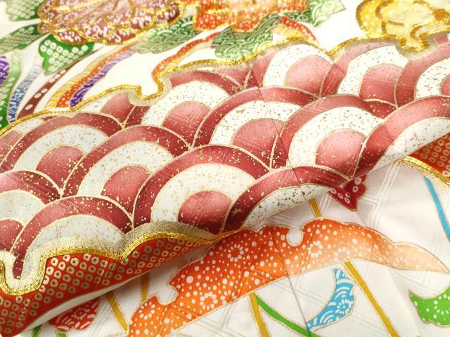 平和屋着物●豪華振袖 駒刺繍 雪芝吉祥花文 金彩 正絹 逸品 CABC6618yc