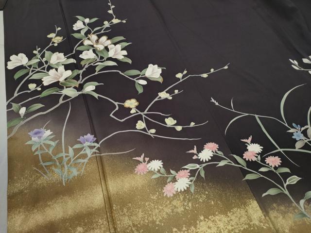 平和屋着物●訪問着　枝花文　暈し染め　金彩　正絹　逸品　CABC6625yc